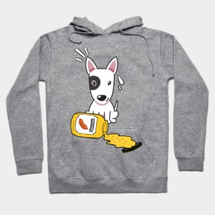 Cute Bull Terrier Spilled a jar of mustard sauce Hoodie